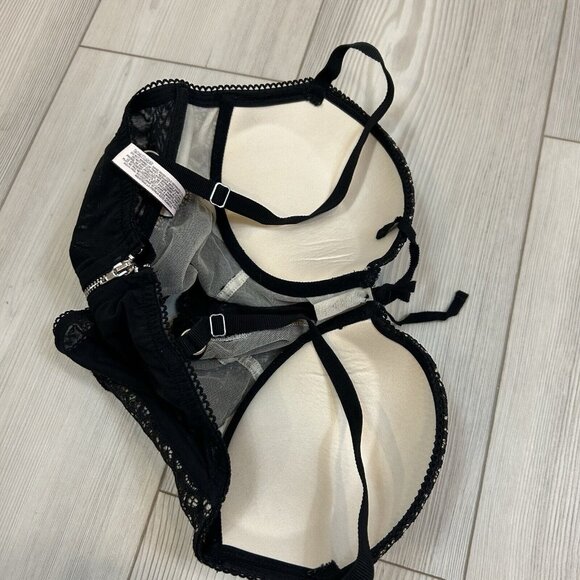 Victoria’s Secret Corset Womens Size 34D Black Lace Top Tie Front Back Zip - Picture 9 of 9